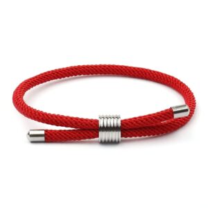 biyongde red nautical woven friendship rope boho bracelet handmade wrap string steel charm adjustable