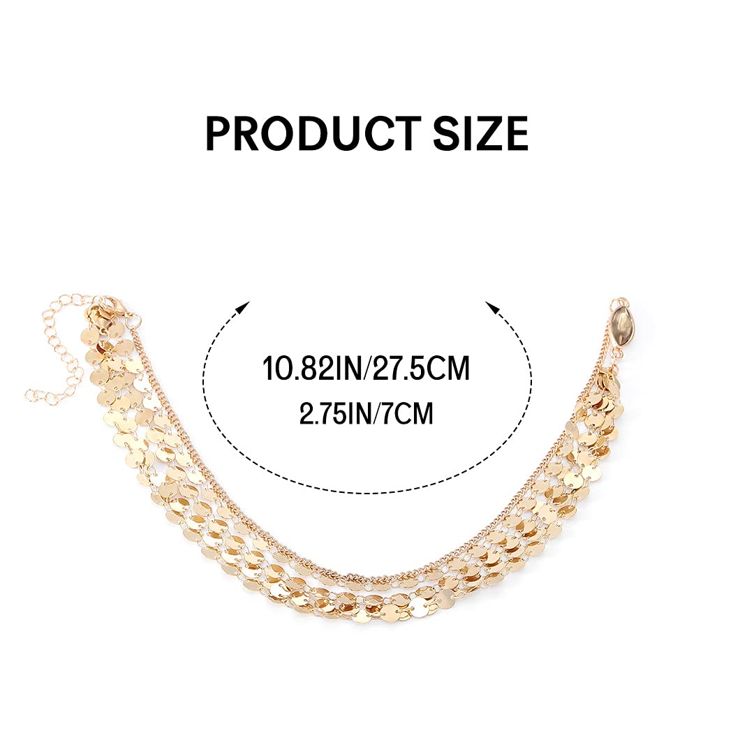 Aukmla Boho Sequins Head Chain Festival Wedding Headpiece Hair Chain Spring Summer Christmas Fashion Headband Hair Jewelry for Women and Girls (Gold)