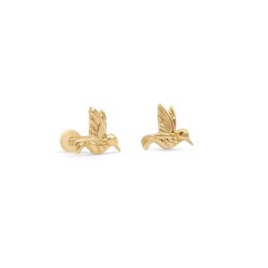 Hummingbird Gold Stud Earrings 14K Gold Earrings For Women and Men Helix Piercing Jewelry Cartilage Earring Forward Helix Earrings Tragus Earring 18G Comfy Flat Back Earring, Sold Separately