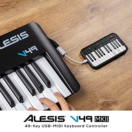 Alesis V49 MKII – USB MIDI Keyboard Controller with 49 Velocity Sensitive Keys, 8 Full Level Pads, Arpeggiator, Pitch/Mod Wheel, Note Repeat and Software Suite