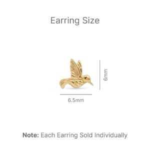 Hummingbird Gold Stud Earrings 14K Gold Earrings For Women and Men Helix Piercing Jewelry Cartilage Earring Forward Helix Earrings Tragus Earring 18G Comfy Flat Back Earring, Sold Separately