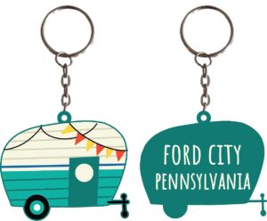 r and r imports ford city pennsylvania souvenir camper metal keychain