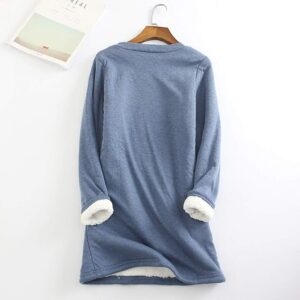 Women Thick Fleece Sweatshirt Crewneck Winter Padded Velvet Warm Underwear Tops Tunic Shirts Plus Size S-5XL (01 Blue, XL)