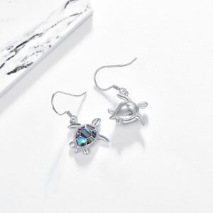 Sea Turtle Earrings for Women Abalone Shell 925 Sterling Silver Dangle Earrings Hypoallergenic Drop Animal Ocean Jewelry Turtle Gift