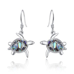 Sea Turtle Earrings for Women Abalone Shell 925 Sterling Silver Dangle Earrings Hypoallergenic Drop Animal Ocean Jewelry Turtle Gift