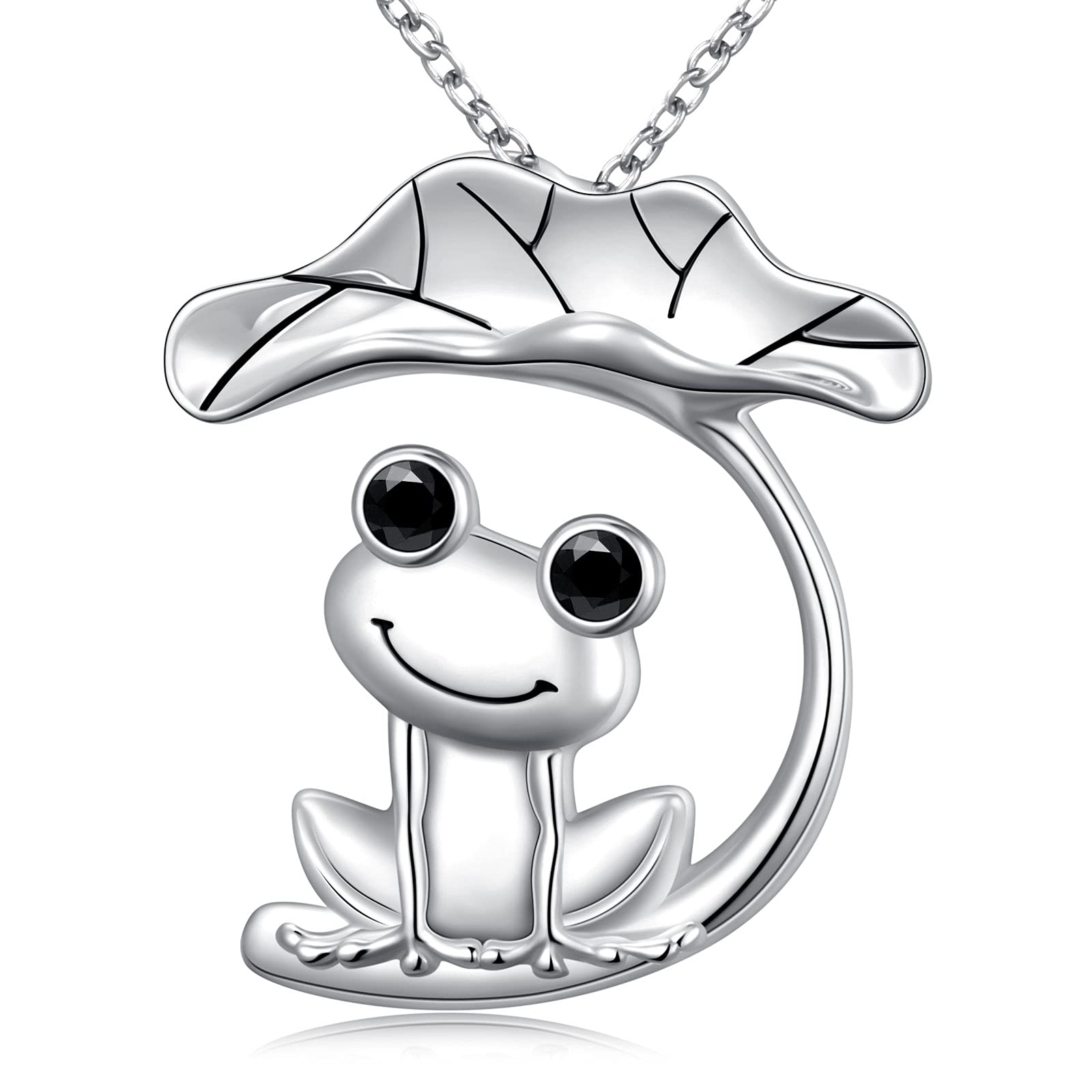 FLYOW Frog Animal Necklaces for Women Sterling Silver Frog with Lotus Leaf Pendant, Best Christmas Jewelry Birthday Gifts