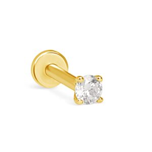 Round Natural Diamond Cartilage Tragus Solitaire Stud Earrings 14K Solid Yellow Gold Internally Threaded Screw Back (0.06 Cttw,Color G-H, Clarity - SI1-SI2) Upper Ear Piercings Jewelry For Men Women