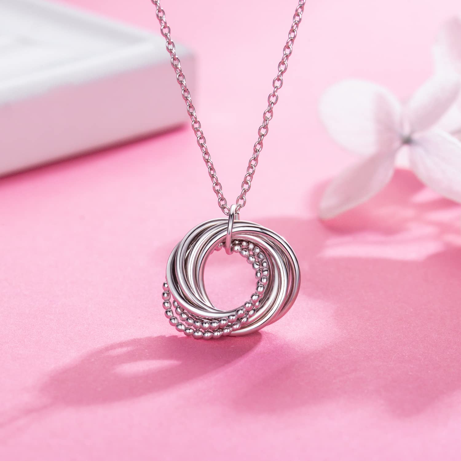 AM ANNIS MUNN 80th Birthday Gifts for Women, 925 Sterling Silver Necklace for Women Eight Circle Necklace for Her 8 Decade 80th Birthday Jewelry for Women Gifts Ideas Gifts