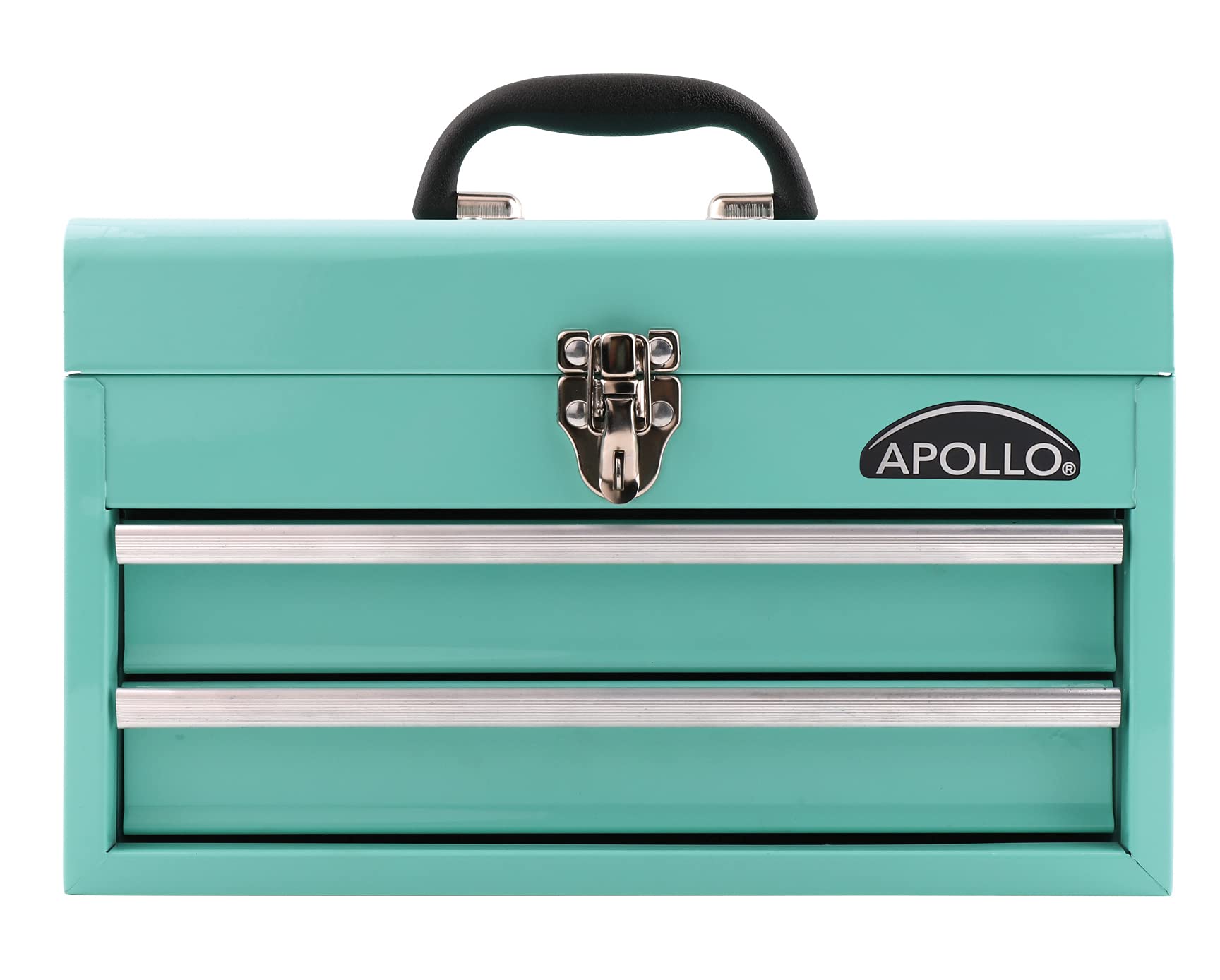 Apollo Tools 14 Inch Steel Tool Box with Deep Top Compartment and 2 Drawers in Heavy-Duty Steel With Ball Bearing Opening and Powder Coated Finish - Aqua Green - DT5010-GR