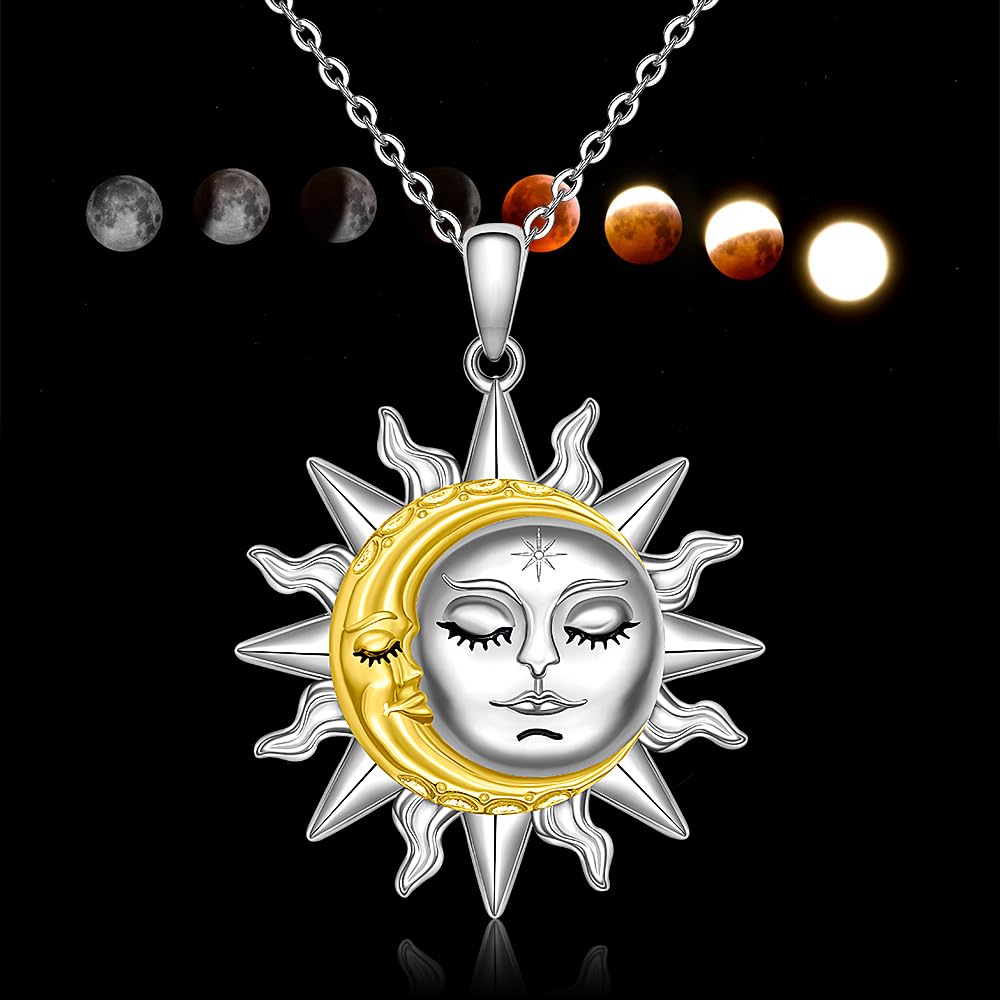 Jewlikee Sun Necklace Gold and Silver Moon Necklaces for Women Sun Moon Pendant Sunshine Sterling Silver for Couples Gift