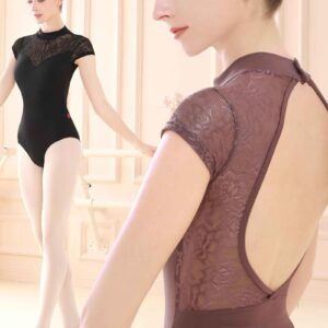 Daydance Lace Brown Women Dance Leotards, Cap Sleeve Ballet Clothes for Adult