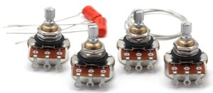 (4x) bourns 500k short split shaft audio potentiometers + (2x) .022uf orange drop capacitors - for electric guitar