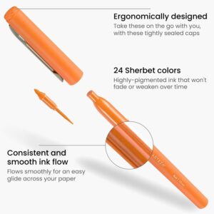 ARTEZA Felt Tip Pens, Set of 24, Sherbet Colors, 1.0–1.5mm Fiber Tip, Quick-Drying Ink