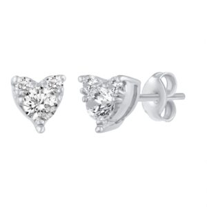 1/4 Ctw Natural Diamond Stud Earrings set in 925 Sterling Silver (HEART)