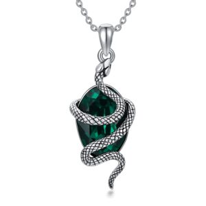 pdtjmtg snake necklace sterling silver snake necklace with green crystal vintage serpent necklace gift for women