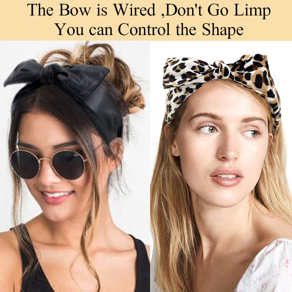 BEGOOD Headbands with Bow - Black Leather Knotted Headband, Leopard Wide Turban Hair Accessories for Women and Girls, 2Pcs