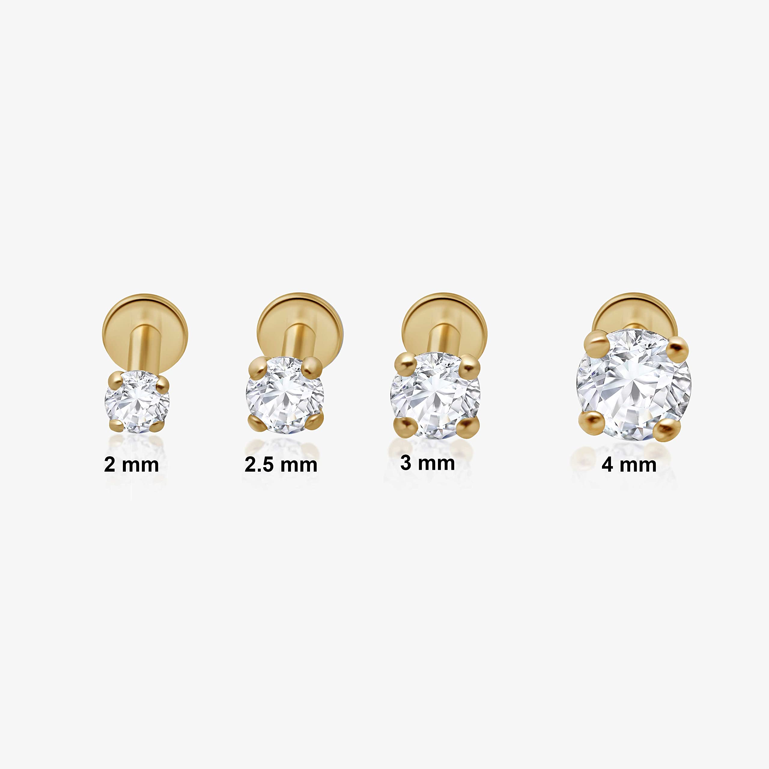 Round Natural Diamond Cartilage Tragus Solitaire Stud Earrings 14K Solid Yellow Gold Internally Threaded Screw Back (0.06 Cttw,Color G-H, Clarity - SI1-SI2) Upper Ear Piercings Jewelry For Men Women