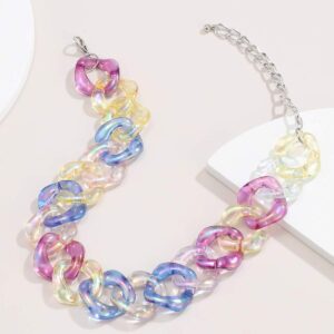 Jumwrit Punk Necklaces Acrylic Colourful Necklaces Chunky Paperclip Choker Necklace Statement Long Charming Necklaces Accessories for Women