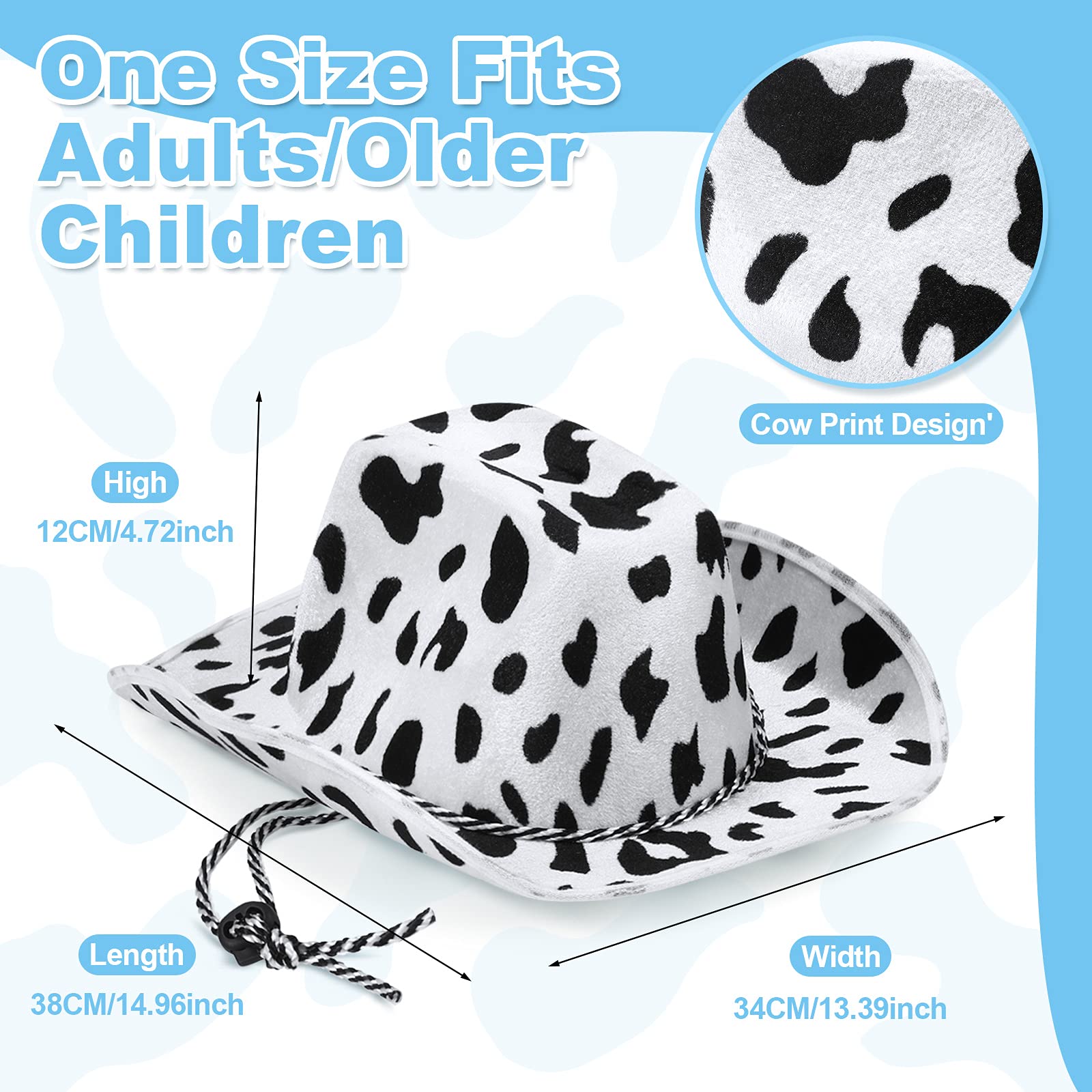 Neer Cow Print Cowboy Hat 2 Pieces Cowboy hat Unisex Black White Cowboy Hat for Men and Woman Party