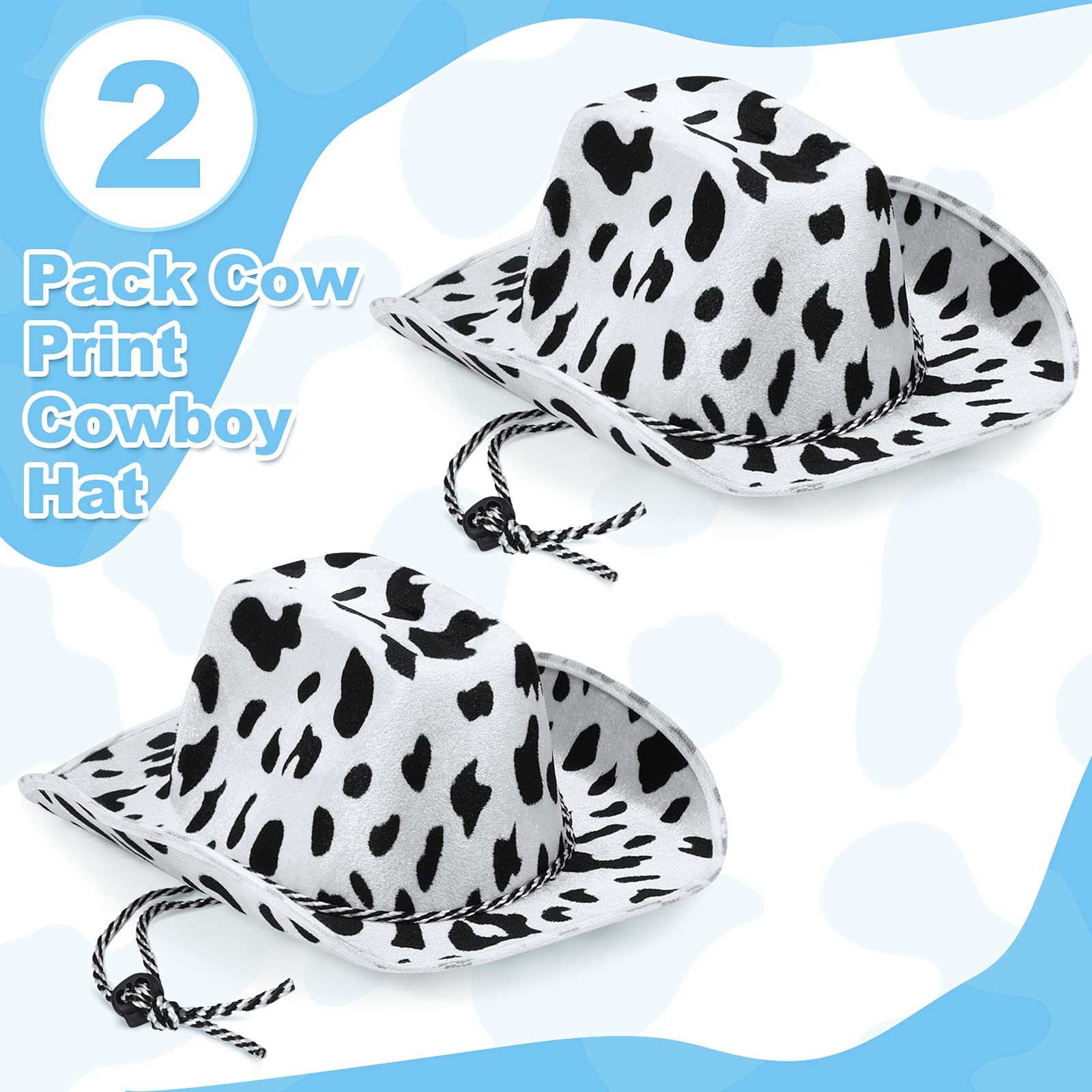 Neer Cow Print Cowboy Hat 2 Pieces Cowboy hat Unisex Black White Cowboy Hat for Men and Woman Party