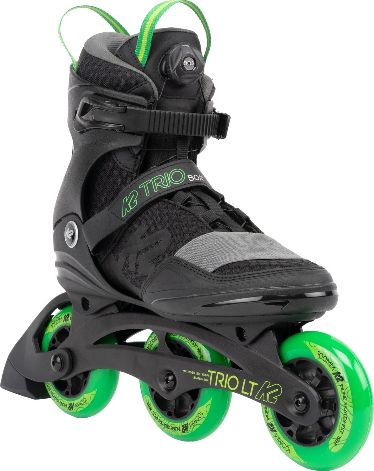 K2 SKATE Trio Lt 100 Boa, Color: Black/Green, Size: 11 (I220202301110)