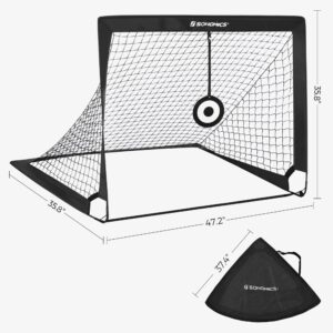 SONGMIC Portable Soccer Goal, 4x3 ft Folding Kids Soccer Net with Target and Training Cones, for Backyard, Park, Garden, Beach, Quick Assembly, Black USZQ421B01