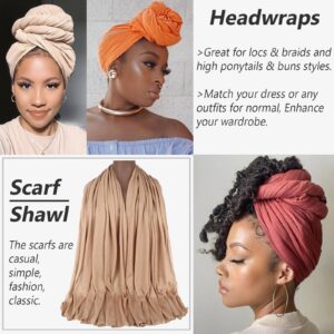 PWEOUKE 12 Pieces Large Stretch Turban Head Scarves for Black Women African Knit Headwraps Solid Color Ultra Soft Extra Long Breathable Head Band Tie