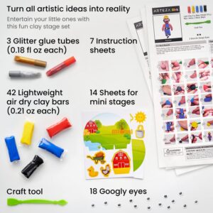 Arteza Kids Air Dry Clay, 42 Bars, Dream Career Modeling Clay Kit, 14 Mini-Stages, 14 Googly Eyes, 3 Glitter Glues, 1 Craft Tool, 7 Instruction Sheets, Craft Supplies for Learning and Developing