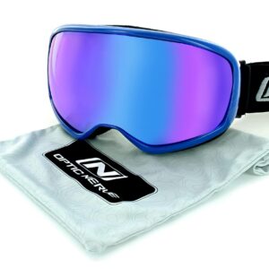 Optic Nerve - 2022 Premium & Affordable Non-Polarized Winter Sport Goggles Sunglasses for Men/Women, Snoasis Edition with Shiny Blue Frame/Rose/Silver Flash Mirror Lens