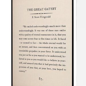 The Great Gatsby Canvas Wall Art,Francis Scott Fitzgerald Quote Poster,Book Page Print Modern Artwork Painting For Living Room Office Home Decoration 8''x12'' Framed