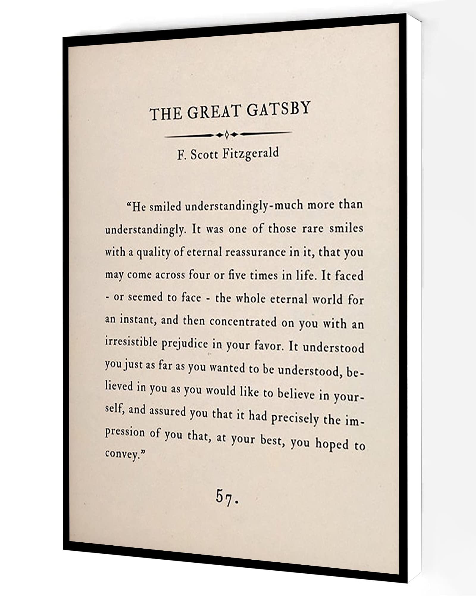 The Great Gatsby Canvas Wall Art,Francis Scott Fitzgerald Quote Poster,Book Page Print Modern Artwork Painting For Living Room Office Home Decoration 8''x12'' Framed