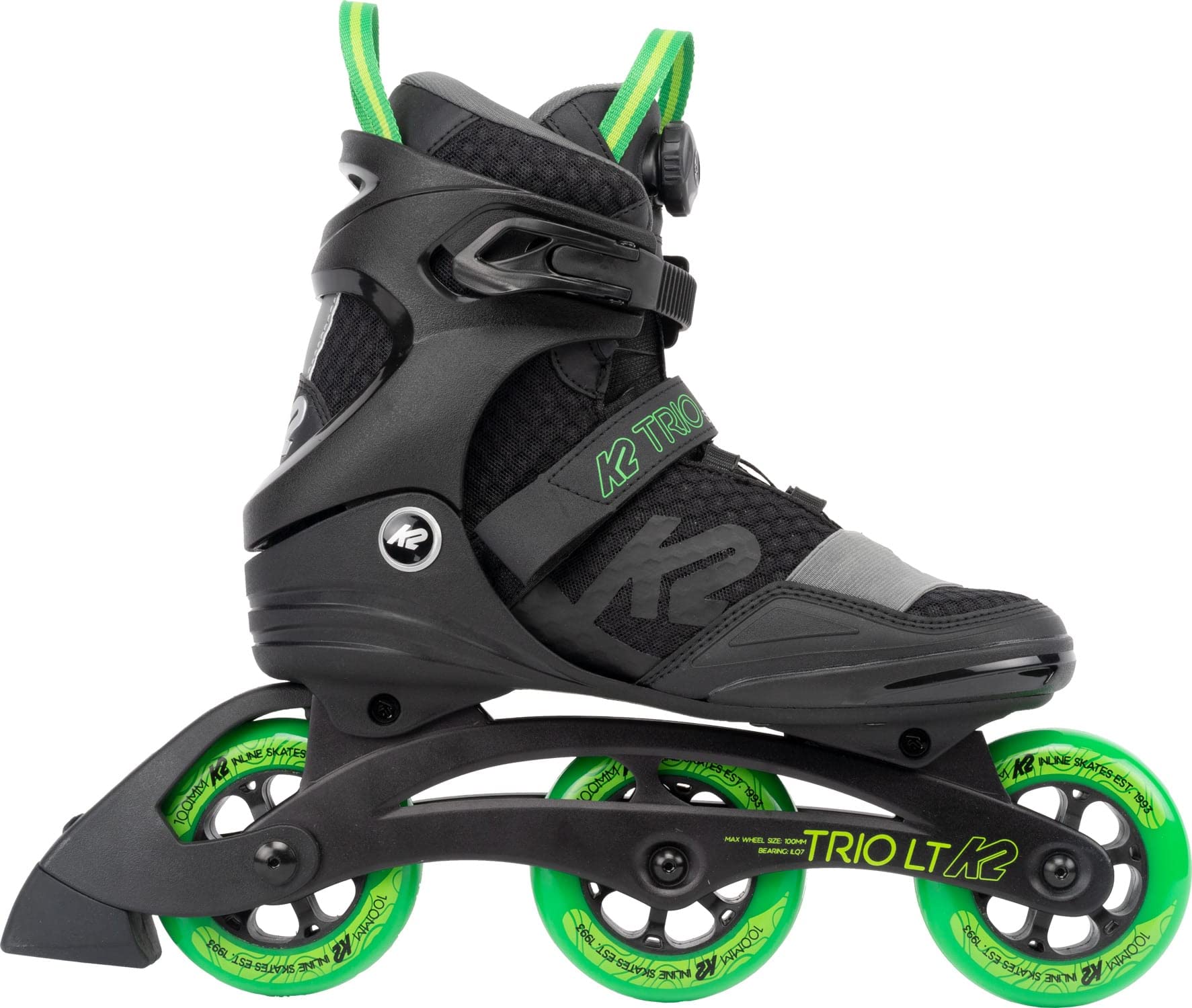 K2 SKATE Trio Lt 100 Boa, Color: Black/Green, Size: 11 (I220202301110)