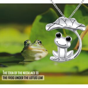 FLYOW Frog Animal Necklaces for Women Sterling Silver Frog with Lotus Leaf Pendant, Best Christmas Jewelry Birthday Gifts