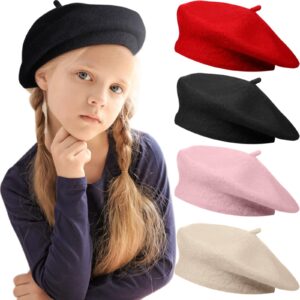 4 Pieces Toddler Wool Beret Warm Kids Beret Classic French Beret Hat for Girls