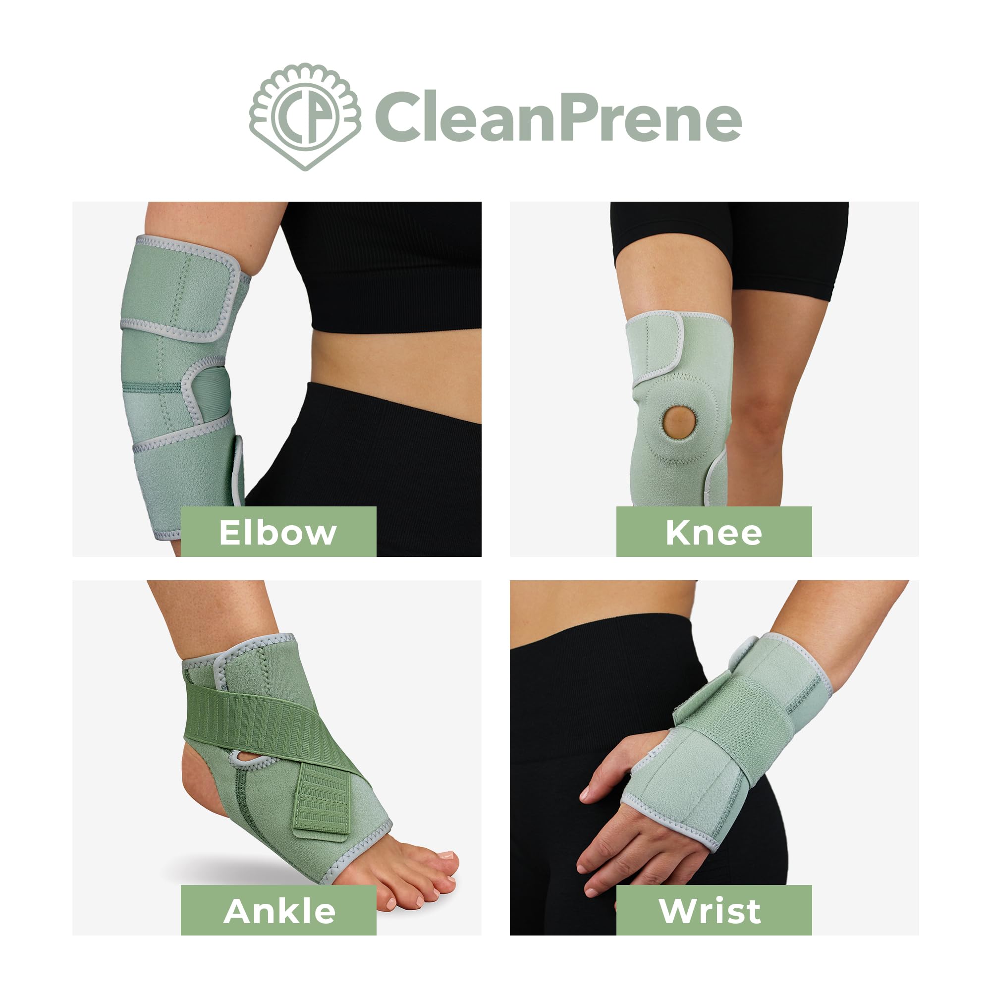 CleanPrene Ankle Brace- Sustainable, Biobased Support for Ankle- One Size, Fits Left or Right Foot,Green