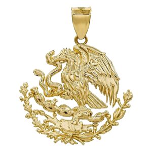 sideways crosses 14k yellow gold mexico coat of arms eagle cactus rattlesnake escudo nacional de méxico pendant