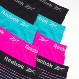 Reebok Girls' Boyshorts Underwear - 8 Pack Soft Seamless Long Leg Boy Shorts - Playground Shorts for Girls (6-16), Size 12-14, Black/Aqua/Hot Pink/Multi Stripes