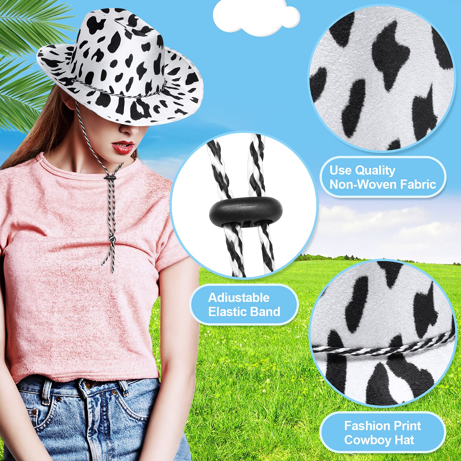 Neer Cow Print Cowboy Hat 2 Pieces Cowboy hat Unisex Black White Cowboy Hat for Men and Woman Party