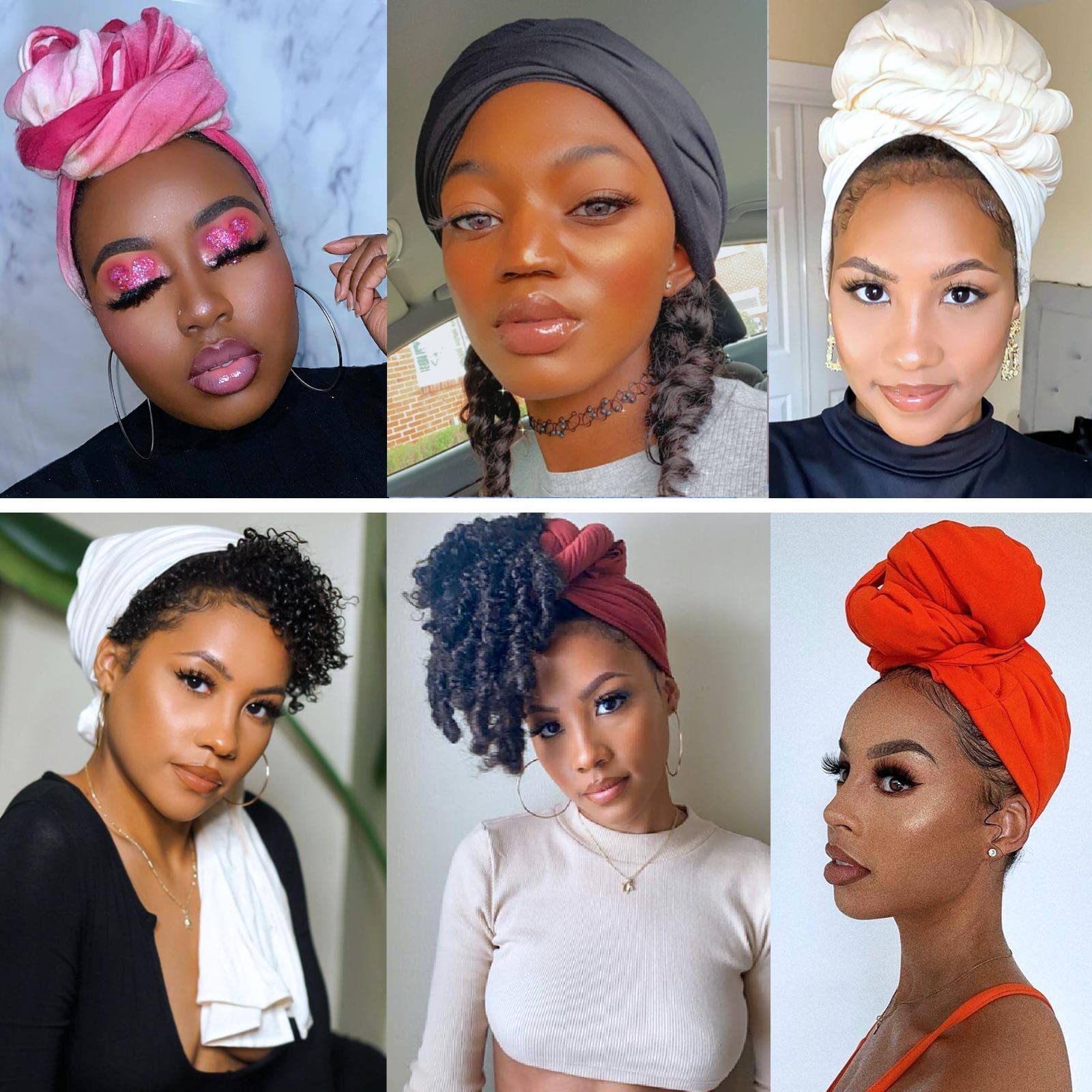 PWEOUKE 12 Pieces Large Stretch Turban Head Scarves for Black Women African Knit Headwraps Solid Color Ultra Soft Extra Long Breathable Head Band Tie