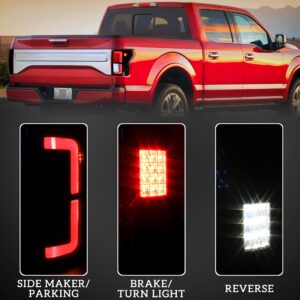 POKIAUTO Full LED Tail Lights for F150 15-20, Pickup Truck Smoked Black LED Taillights Rear Lamps Brake Parking Lights Assembly for Ford F-150 2015-2020 Accessories (2PCS)