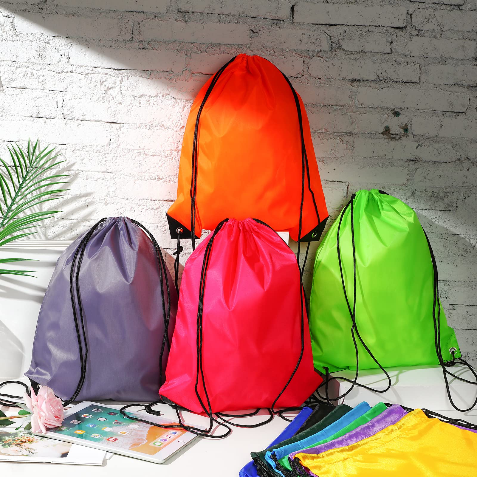 Shappy 100 Pcs Drawstring Backpack Bulk Sports Drawstring Bags Gym Cinch Bag Polyester Drawstring Bag for Men Women (10 Colors)