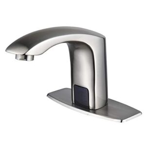 Halo Sanitary Automatic Commercial Sensor Touchless Bathroom Faucet with Hole Cover Deck Plate Motion Activated Grifo Hands Free Vessel Sink Robinet with Control Box Brushed Nickel