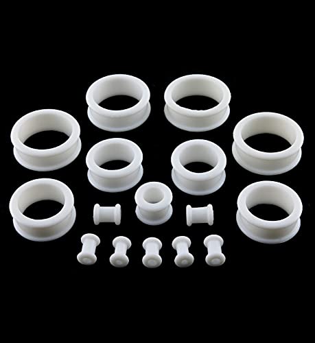 Pair 1-1/4" (32MM) WHITE SILICONE FLAT FLARE TUNNELS Double Flare Gauges Thin Soft Flexible Flesh Plugs (2pcs)