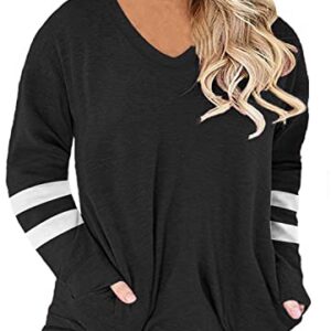 ROSRISS Plus Size Sweatshirts for Women 3X V Neck Shirts Blouses with Pockets Black 24W