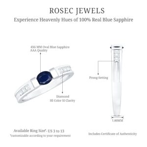 Rosec Jewels Certified Natural Blue Sapphire Solitaire Band Ring for Women, AAA Quality, Sapphire Diamond Band - Ready to Gift, 14K White Gold, Size:US 9.00