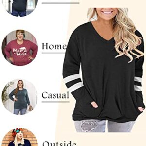 ROSRISS Plus Size Sweatshirts for Women 3X V Neck Shirts Blouses with Pockets Black 24W