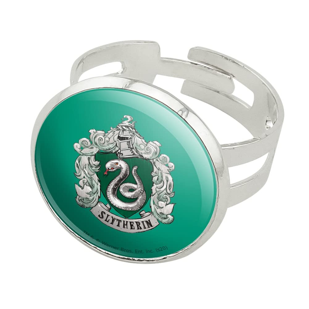 GRAPHICS & MORE Harry Potter Slytherin Painted Crest Silver Plated Adjustable Novelty Ring