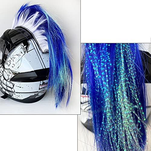 3T-SISTER Helmet Mohawk Hawk Cosplay Wig Helmet Accessory for Motorcycle Bicycle Ski Helmets Real Hair Decorations (Helmet not Included) (Blue)