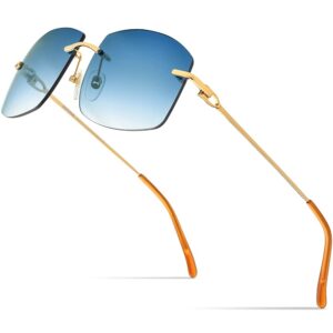 HEPIDEM Rimless Rectangle UV400 Oversize Square Sunglasses for Men with Nylon Lens (50248 Gold Frame Gradient Blue Lens)