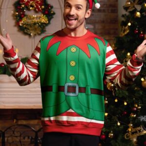 Arvilhill Christmas Men's Funny Ugly Sweater Casual 3D Printed Holiday Crew Neck Sweatshirt Elf Stripe L